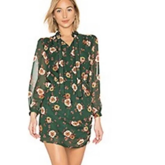 J.O.A Just One Answer Green Floral Tie Neck Dress Size Small - Picture 1 of 10